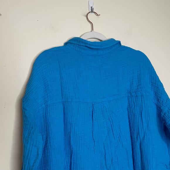 Felicite Drop Shoulder Size 2 Small NWT Blue Button-Up Collared Long Sleeve Top - Picture 6 of 8